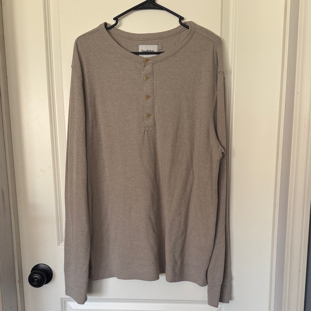 Classic Beige Long Sleeve Henley for Men